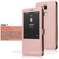 QWD factory price premium touch screen rotating view window color leather flip phone case for huawei P7
